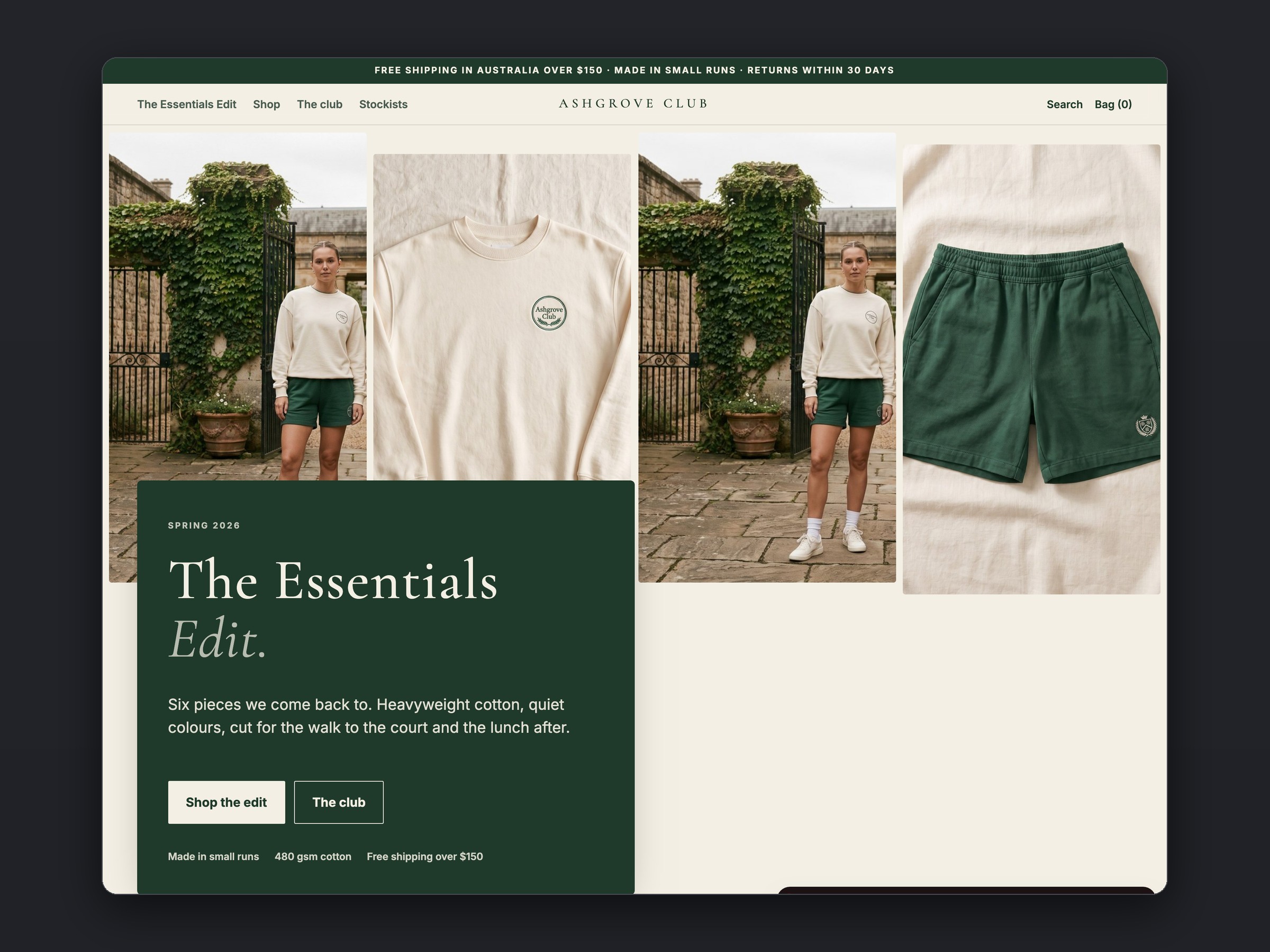 Ashgrove Club store, homepage