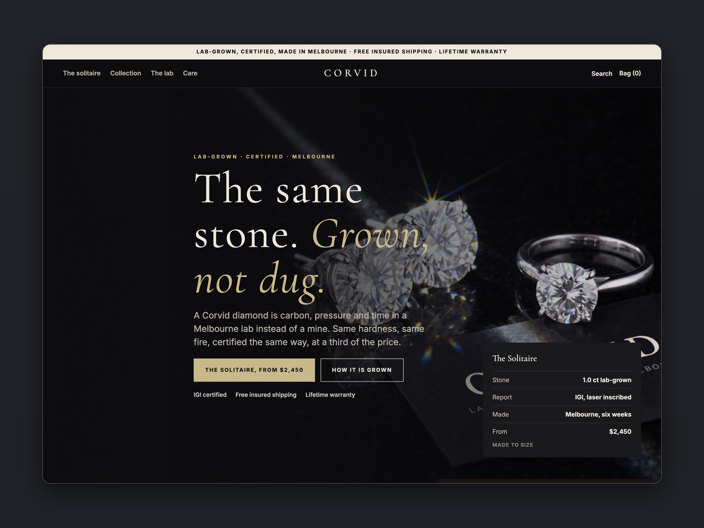 Corvid store, homepage