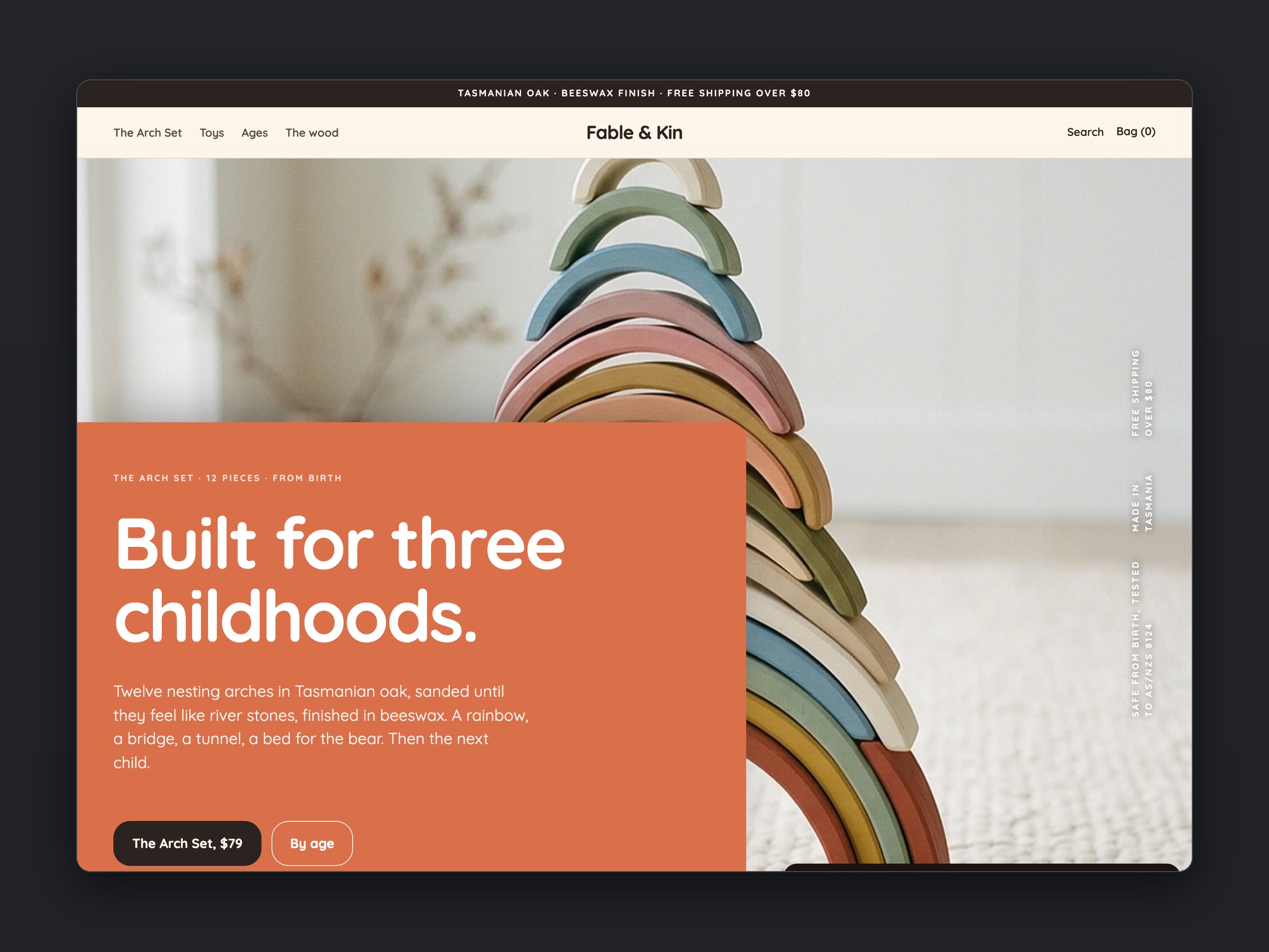 Fable & Kin store, homepage