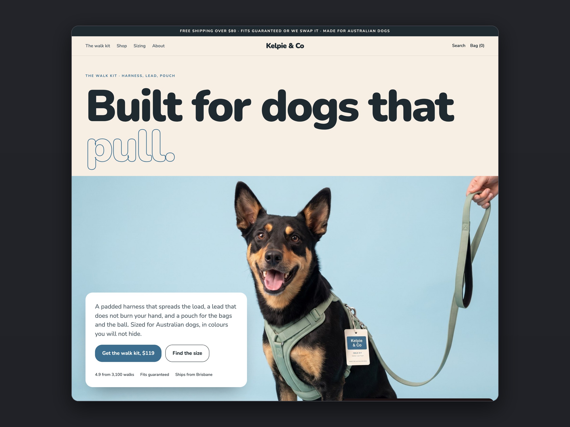 Kelpie & Co store, homepage