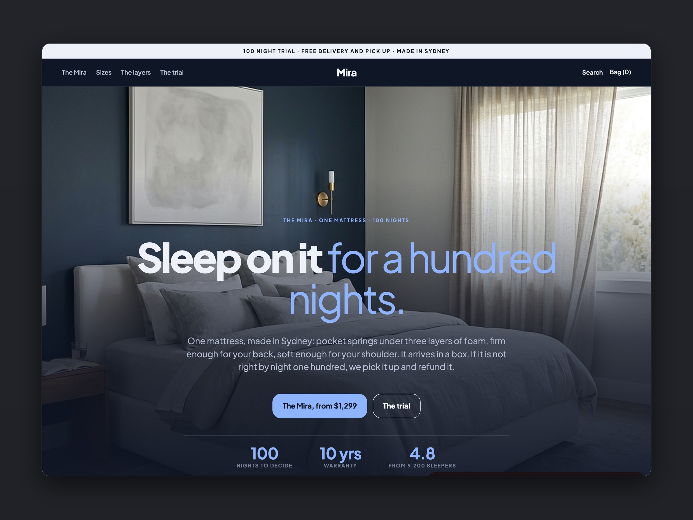 Mira store, homepage