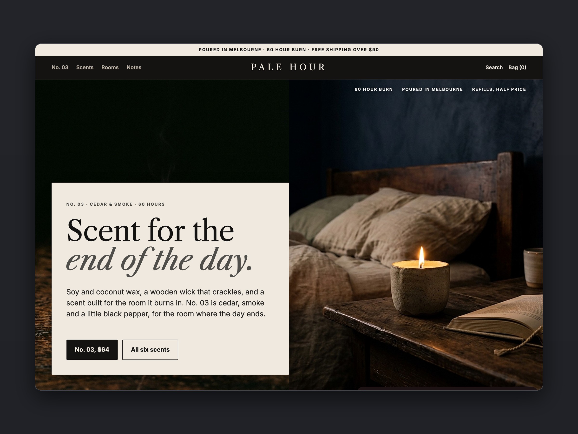 Pale Hour store, homepage