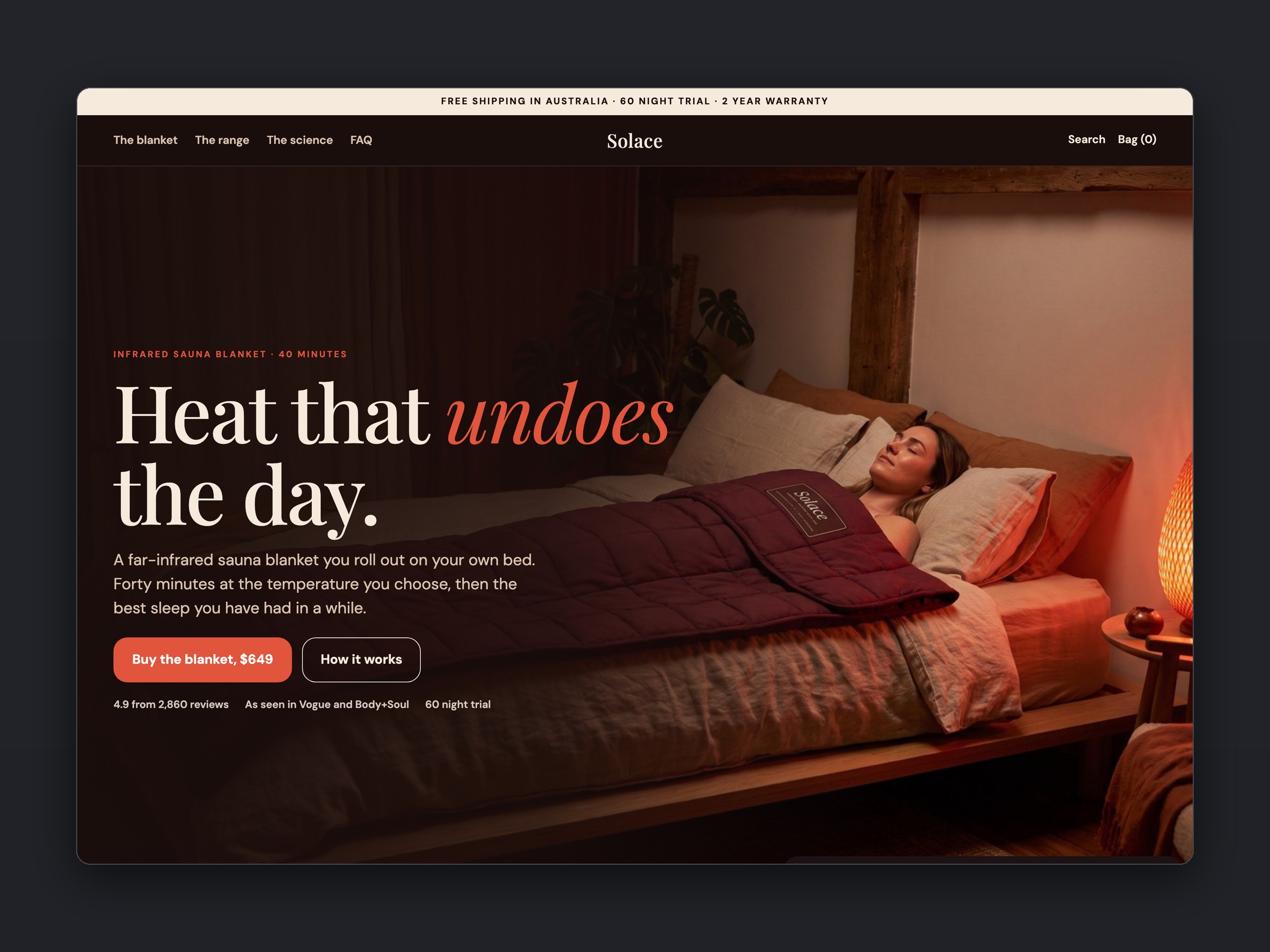 Solace store, homepage